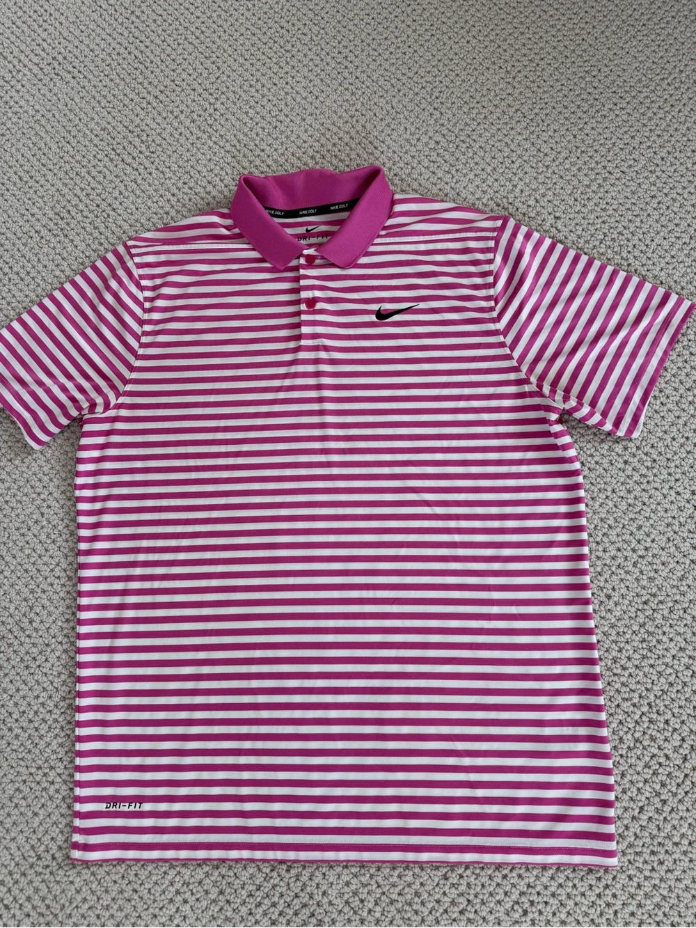 Nike Men’s Magenta and White Striped Polo Shirt